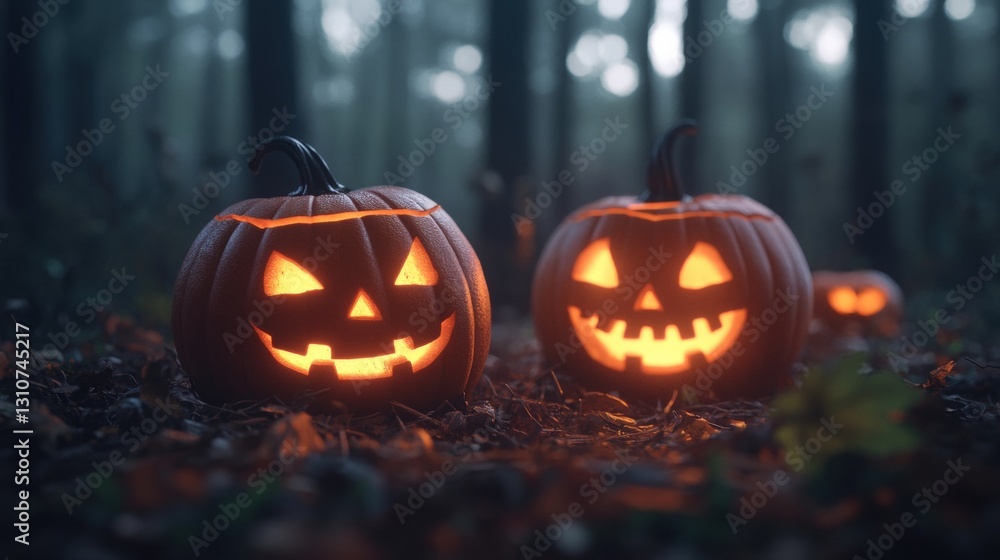 Two whimsically carved jack and jill pumpkins displaying unique designs with candle glow for halloween celebrations Two whimsically carved jack and jill pumpkins displaying unique designs with candle glow for halloween celebrations