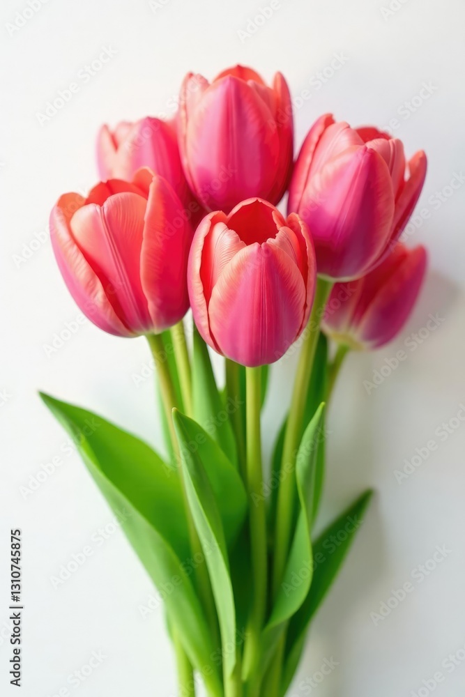 Tulip bouquet in warm hues on white background, color palette, violet Tulip bouquet in warm hues on white background, color palette, violet