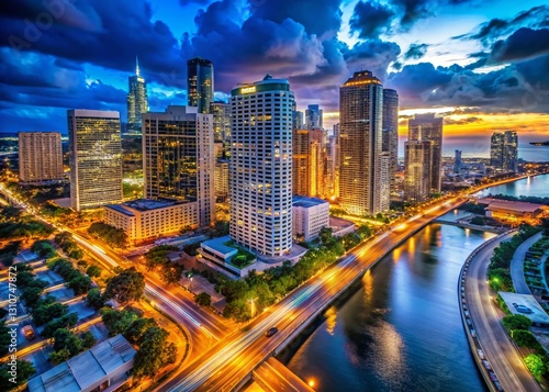 Wallpaper Mural Night Traffic Downtown Miami, Florida - Cityscape Portrait Photography Torontodigital.ca