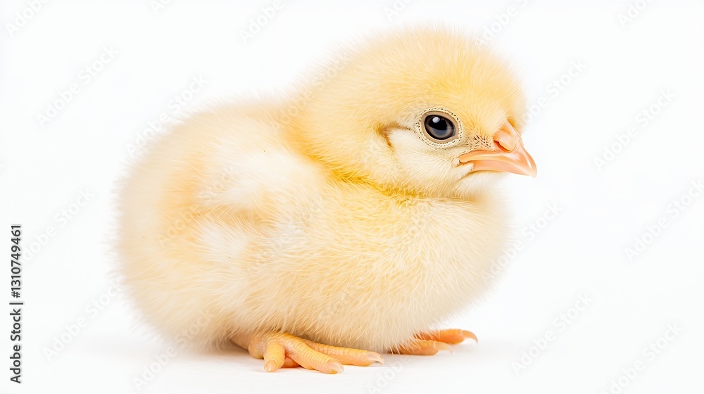Fluffy Yellow Baby Chick on White Background