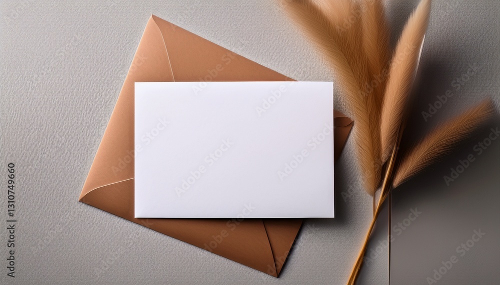 blank white paper card with brown envelop blank white paper card with brown envelop