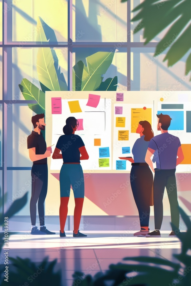 Fototapeta premium Teamwork Makes the Dream Work: A Collaborative Brainstorming Session in a Modern Office Space