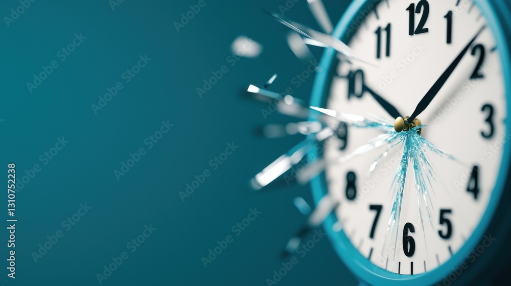 breaking free from fear concept. Clock with shattered glass face, symbolizing broken time or urgency. breaking free from fear concept. Clock with shattered glass face, symbolizing broken time or urgency.
