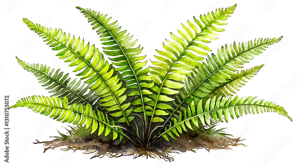 Naklejka premium Vibrant nature scene featuring ferns in watercolor style lush environment artistic perspective