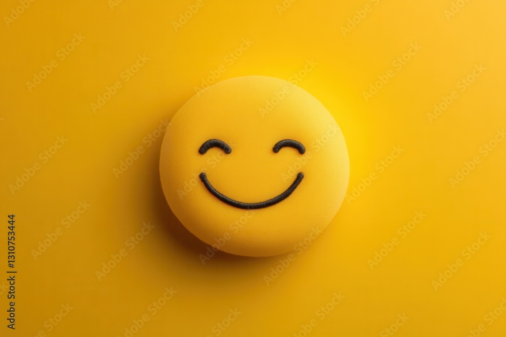 Fototapeta premium Bright yellow minimalist smiling face icon with a cheerful expression and flat design on a vibrant background