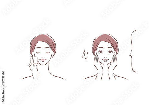 コットンで化粧水を塗布する女性