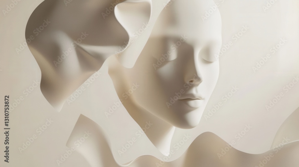 Fototapeta premium Minimalist floating 3D shapes with elegant reflections and soft shadows create a futuristic atmosphere in a serene white background