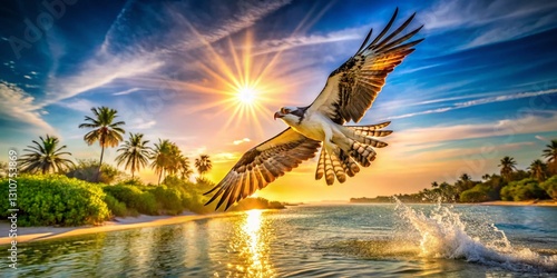Osprey Defecating in Flight, Sanibel Island, Florida Wildlife Double Exposure