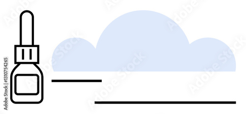 Small nasal spray bottle next to a soft blue cloud symbolizing allergy relief, respiratory health, and air care. Ideal for healthcare, medicine, wellness, allergy treatment, breathing aid, pharmacy