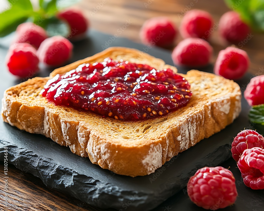 Raspberry jam on toasted bread. Raspberry jam on toasted bread.