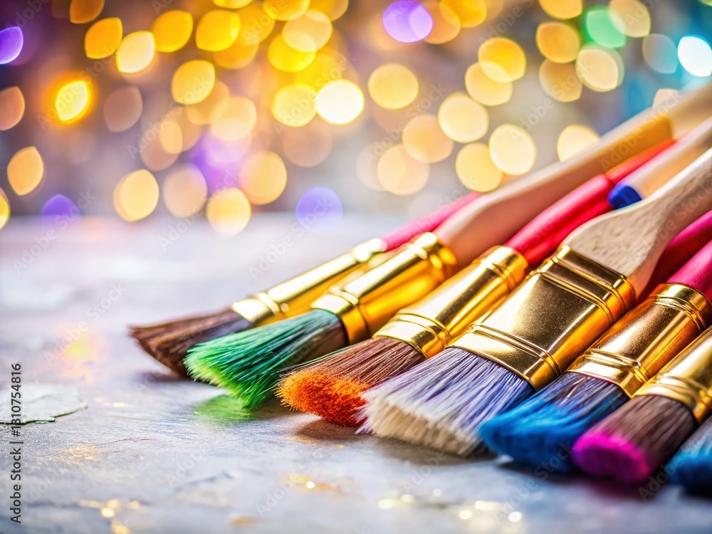 Fototapeta premium Paint Brushes on Blurred White Concrete Background - Home Repair & Design Concept