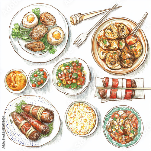 Wallpaper Mural food, collage, meal, salad, meat, tomato, dish, soup, dinner, chicken, cuisine, diet, pasta, plate, fish, vegetable, set, lunch, healthy, restaurant, menu, vegetables, cooking, collection, recipes, br Torontodigital.ca