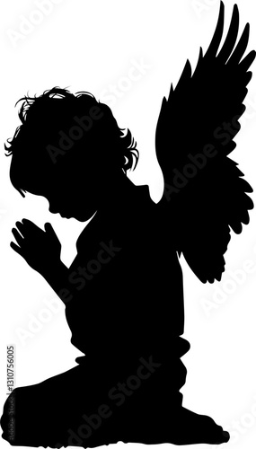 기도하는 아이 실루엣 벡터 일러스트