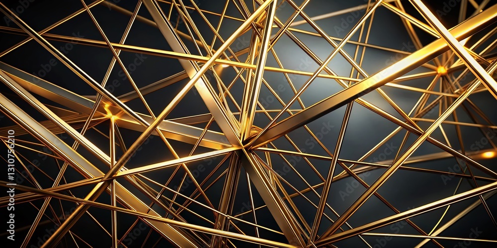 Fototapeta premium Panoramic Abstract Gold Geometric Lines on Black Background - Luxury Modern Design