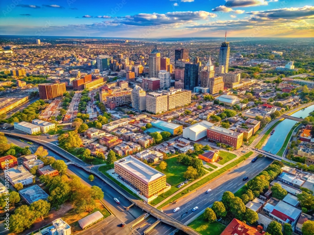 Panoramic Aerial View of Newark, NJ: Simple City Map Overlay