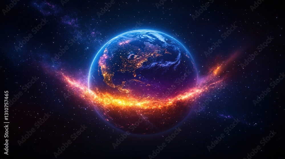 Obraz premium Breathtaking view of earth in space capturing its blue oceans and green landmasses against the dark backdrop of space