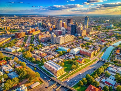Obraz na płótnie Panoramic Aerial View of Newark, NJ: Simple City Map Overlay w salonie