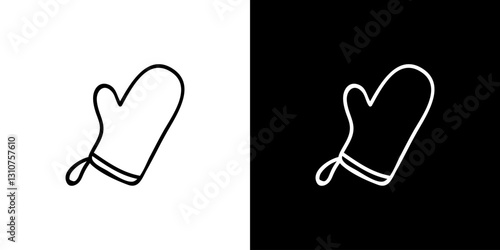 Kitchen gloves icon. Kitchen utensils. Household appliances. Black and white images. Line icons. Silhouettes.
