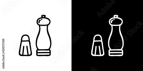 Salt shaker icon. Kitchen utensils. Household appliances. Black and white images. Line icons. Silhouettes.