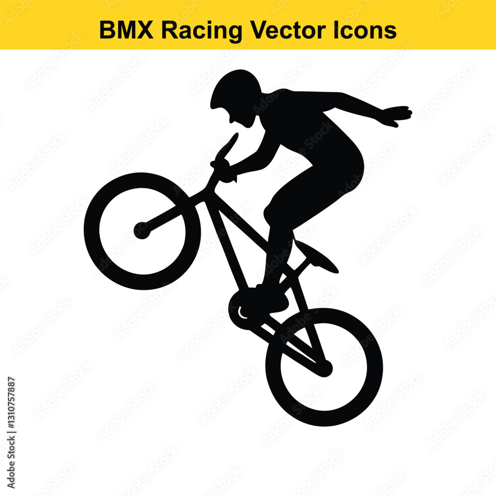 Fototapeta premium BMX Rider Silhouette Vector High-Flying Cycling Maneuvers. 