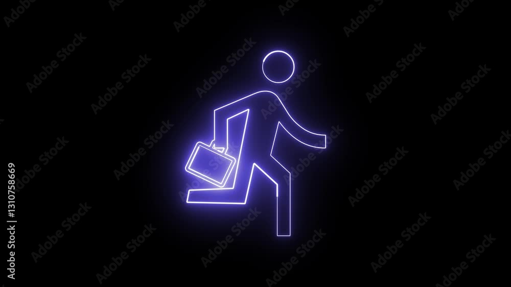 Professional person icon with portfolio in neon light Professional person icon with portfolio in neon light