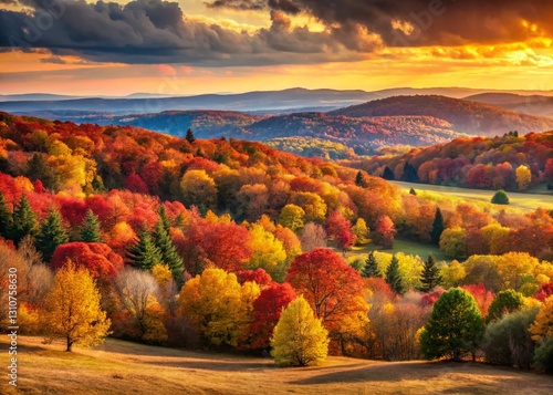 Panoramic Autumn Landscape: Golden Trees and Rolling Hills