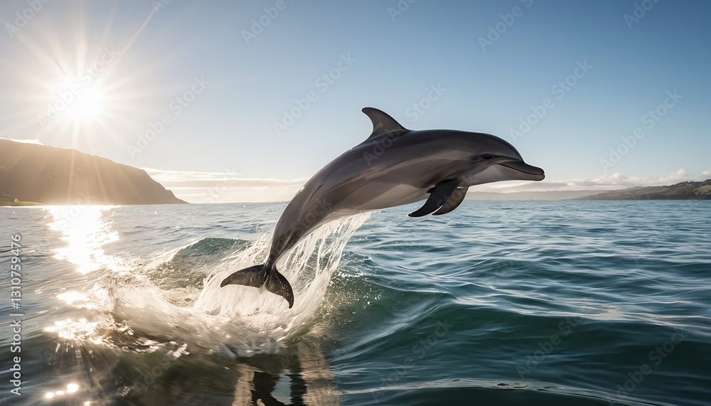 Fototapeta premium Dolphin Leaping at Sunrise