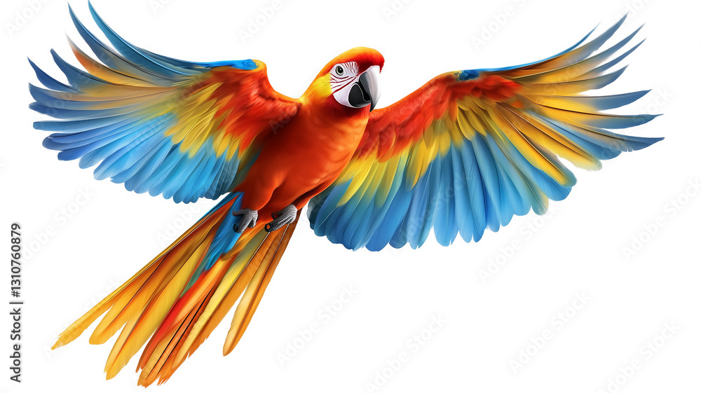 Fototapeta premium Colorful flying macaws parrot in action flying motion Flying PNG, Vector, PSD, and Clipart With Transparent Background