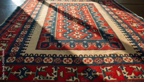 Traditional Prayer Rug with Geometric Patterns for Islamic Worship in Mosques and Educational Settings