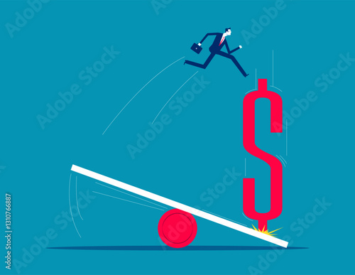 Investor seesaw interest rate dollar sign balance. Business vector concept