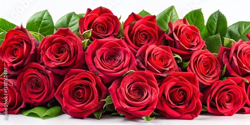 Crimson Bouquet: A vibrant bouquet of velvety red roses and lush green leaves, creating a striking display of floral beauty, perfect for expressing love and appreciation.