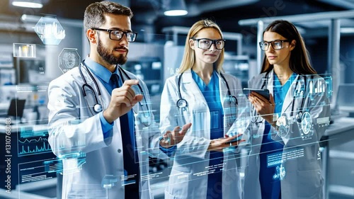 3D holographic data projections displaying futuristic medical research