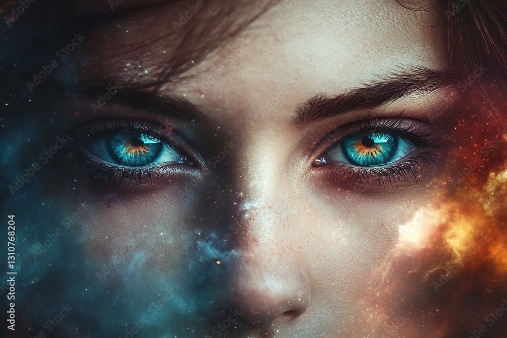 Mesmerizing Close-Up of a Young Woman with Cosmic Eye Effects Mesmerizing Close-Up of a Young Woman with Cosmic Eye Effects