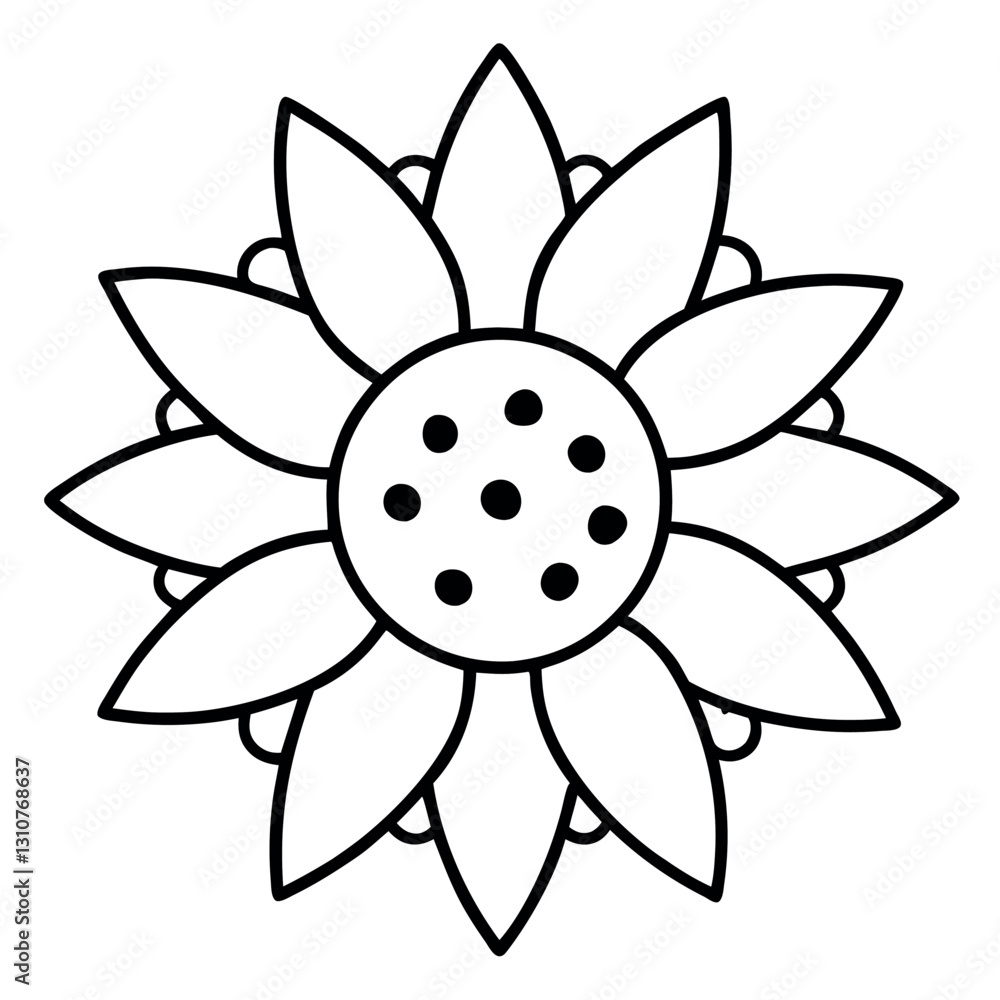 Sunflower outline with tiny engraved seeds modern vector. Sunflower outline with tiny engraved seeds modern vector.