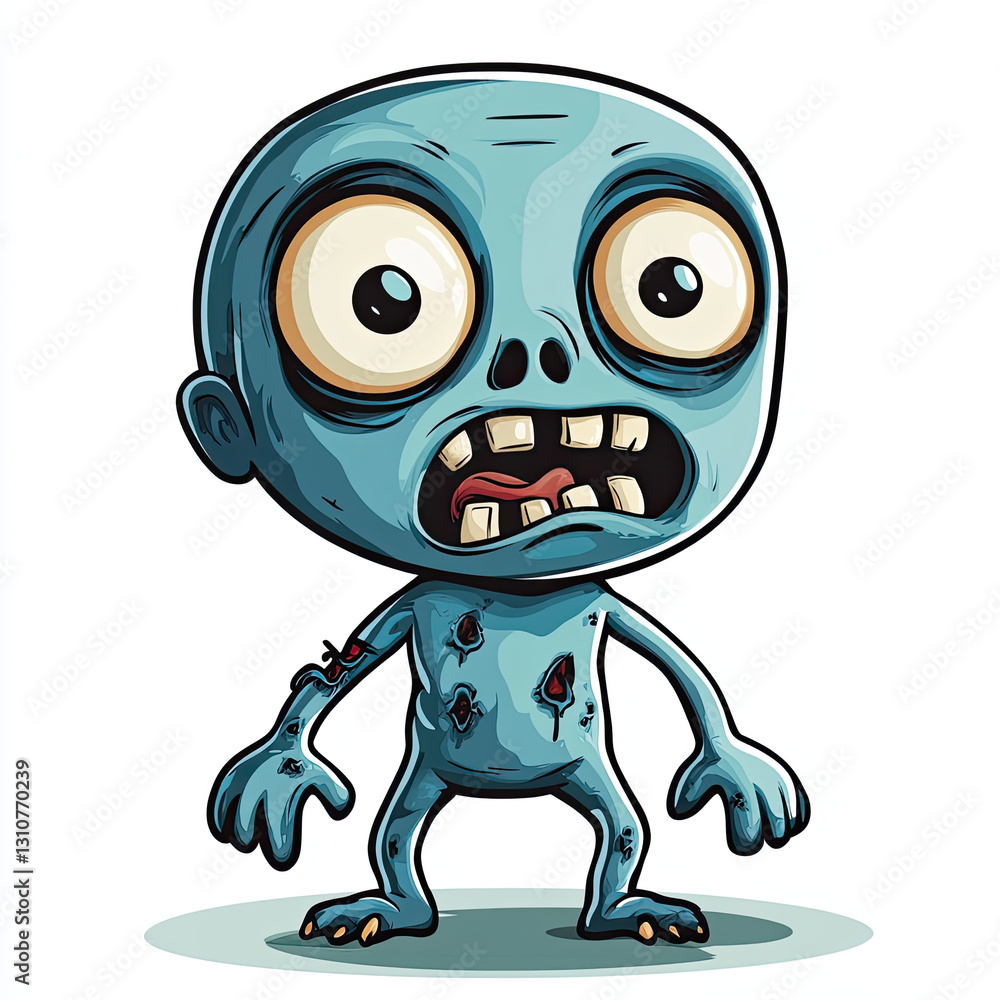 Cute chibi zombie character with big eyes and scared expression Cute chibi zombie character with big eyes and scared expression