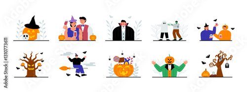 Halloween set illustration. Flat vector illustration concept.