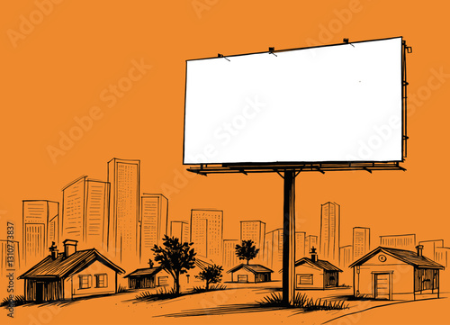 Billboard Ad Space Above Cartoon City and Houses