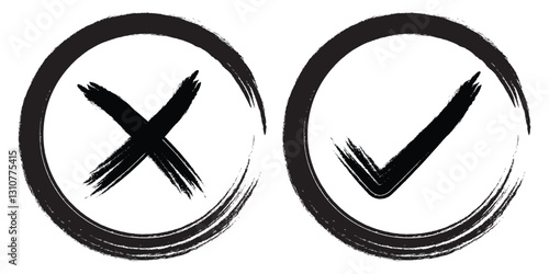 Check mark and cross mark brush icons. Tick and cross symbol. Right and wrong symbol. Agree or disagree pictogram. vector illustration. 