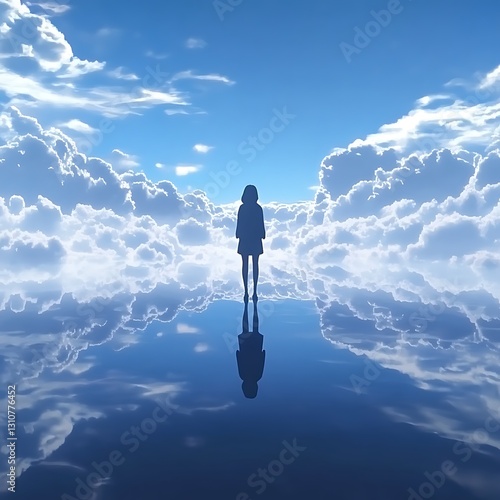 구름 속을 걷는 소녀 AI 생성