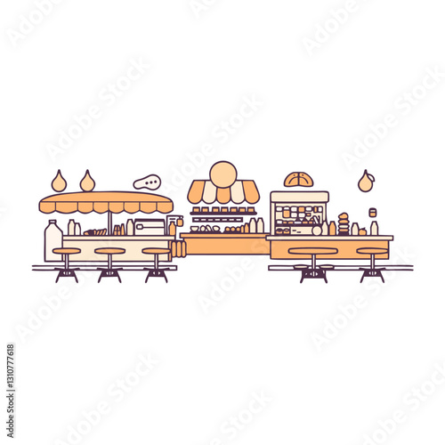 Outline set of food courts vector icons for web design isolated on white background