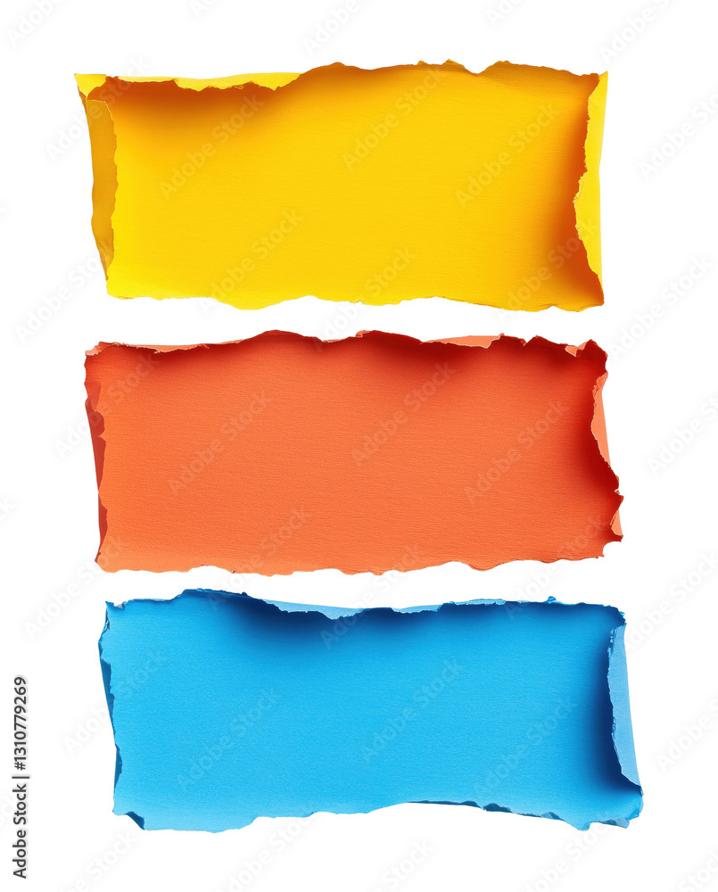 Three pieces of colored paper isolated on transparent background Three pieces of colored paper isolated on transparent background