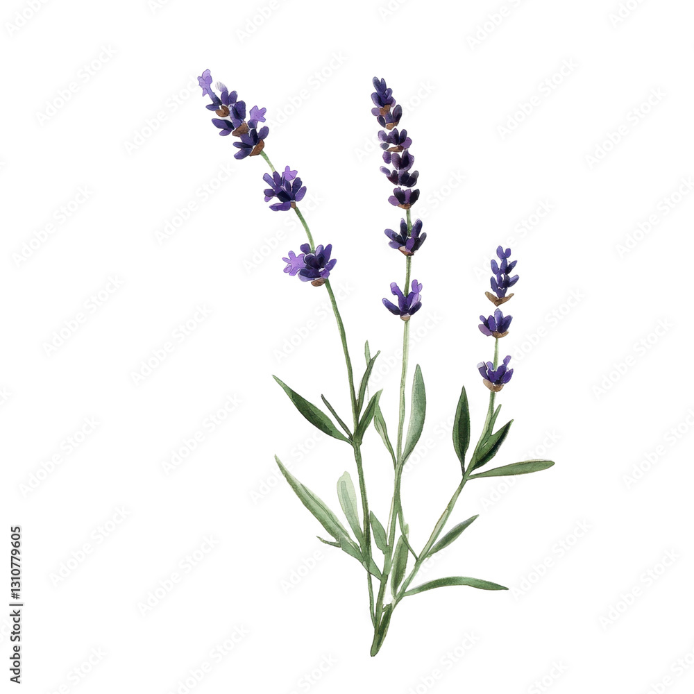 Obraz premium Delicate Lavender Stems with Purple Flowers in a Botanical Illustration
