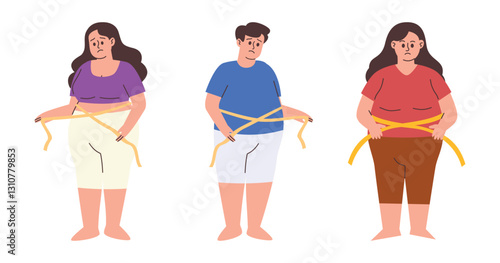 Obese Man and Woman Measuring Their Waist Size