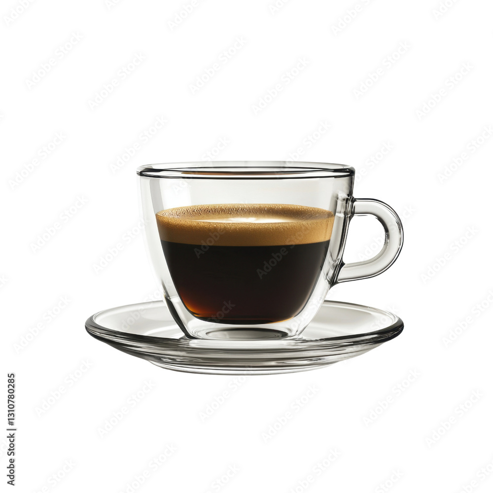 Elegant Transparent Coffee Cup with Rich Espresso on Saucer Elegant Transparent Coffee Cup with Rich Espresso on Saucer