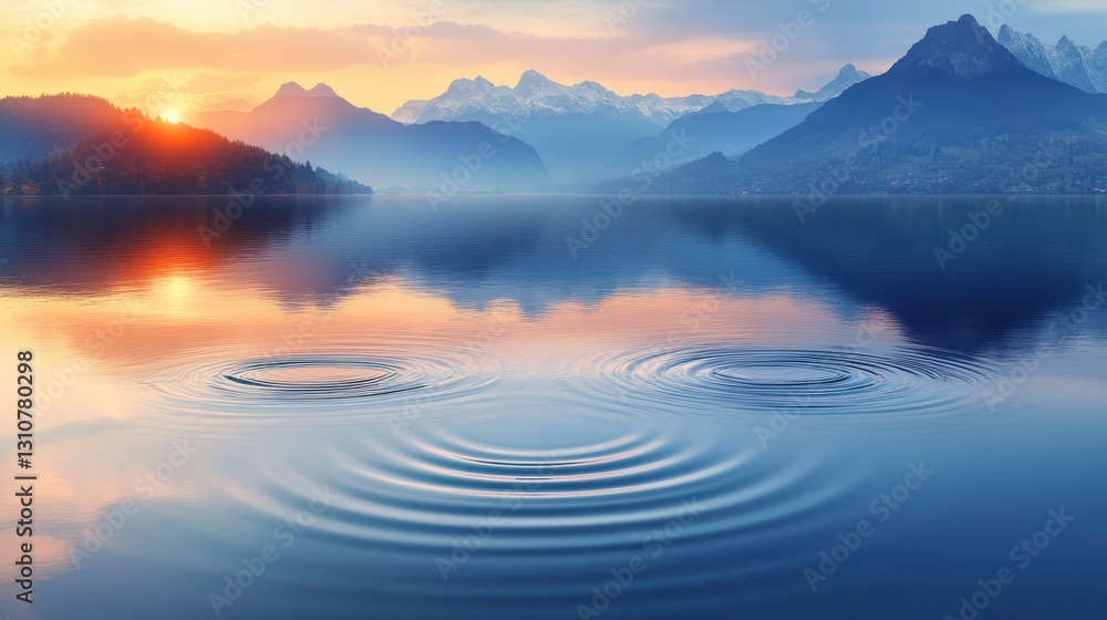 Fototapeta premium Serene Dawn Over Mountain Lake with Ripples and Reflections