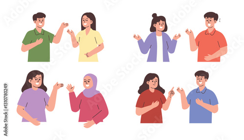 Set of Talking Character, Woman and Man Talking Conversation