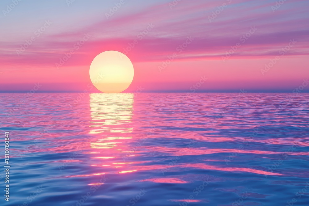 Pink Sunset Over Calm Ocean Pink Sunset Over Calm Ocean