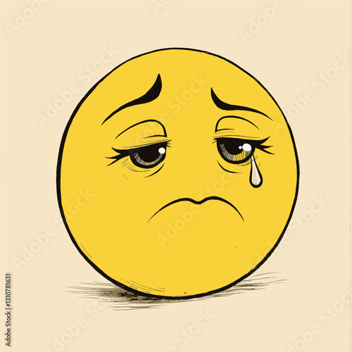 Crying yellow emoji with lashes and a single tear