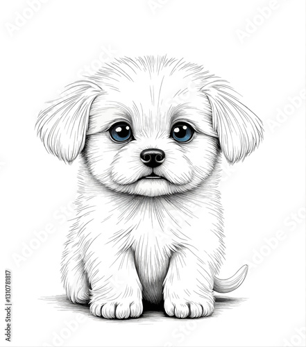 Cute puppy with striking blue eyes sits attentively