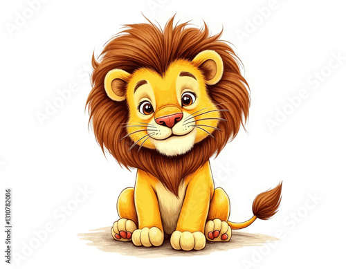 Cute Cartoon Lion Cub Sitting Posing Adorable
